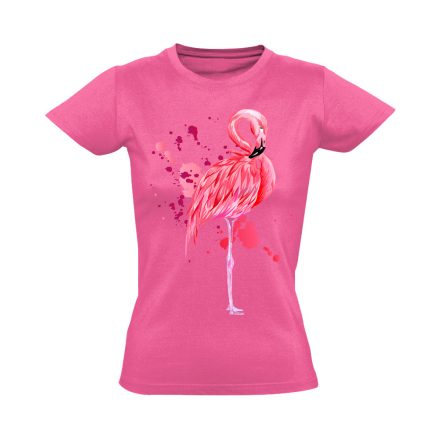 Realisztikus "fröccs" flamingós női póló (rózsaszín)