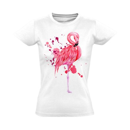 Realisztikus "fröccs" flamingós női póló (fehér)