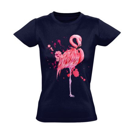 Realisztikus "fröccs" flamingós női póló (tengerészkék)