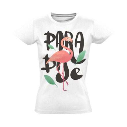 Szöveges "paradise" flamingós női póló (fehér)