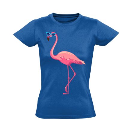 Realisztikus "napszemcsi" flamingós női póló (kék)