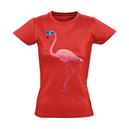 Realisztikus "napszemcsi" flamingós női póló (piros)
