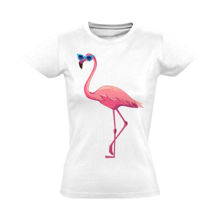 Realisztikus "napszemcsi" flamingós női póló (fehér)