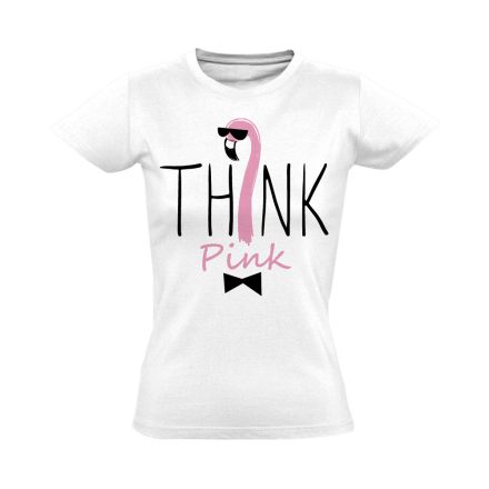 Szöveges "think" flamingós női póló (fehér)