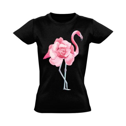 Rózsamingó flamingós női póló (fekete)