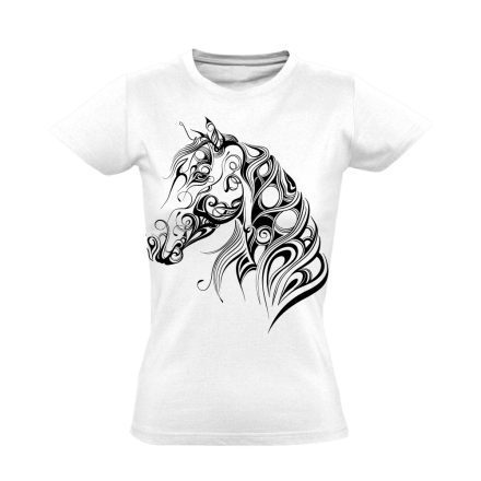 Art "lágy ívek" lovas női póló (fehér)