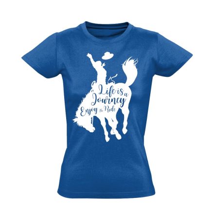 Feliratos "journey" lovas női póló (kék)