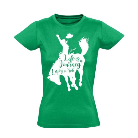 Feliratos "journey" lovas női póló (zöld)