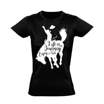 Feliratos "journey" lovas női póló (fekete)