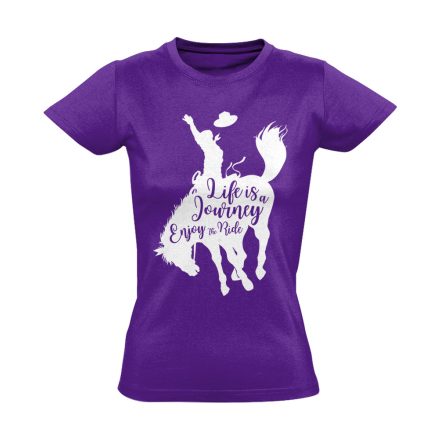 Feliratos "journey" lovas női póló (lila)