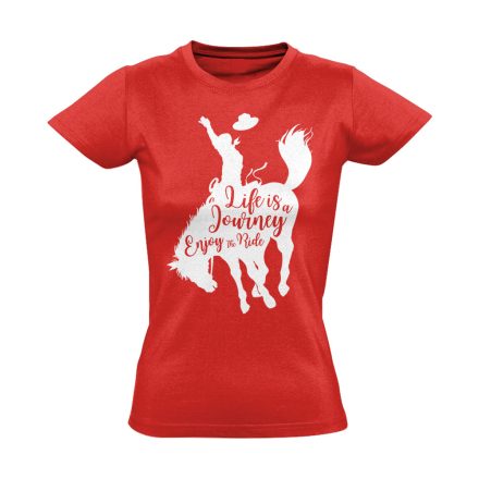 Feliratos "journey" lovas női póló (piros)