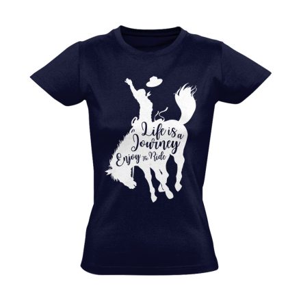Feliratos "journey" lovas női póló (tengerészkék)
