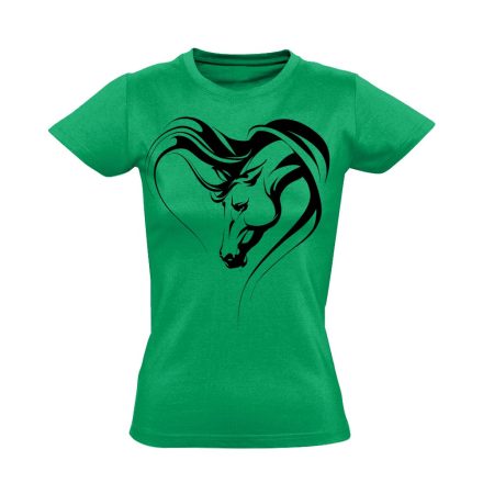 Realisztikus "szív" lovas női póló (zöld)