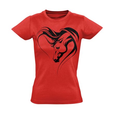 Realisztikus "szív" lovas női póló (piros)