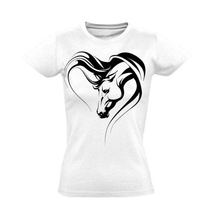 Realisztikus "szív" lovas női póló (fehér)
