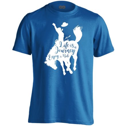 Feliratos "journey" lovas férfi póló (kék)