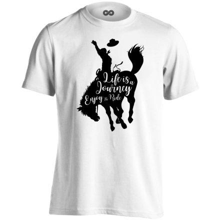 Feliratos "journey" lovas férfi póló (fehér)