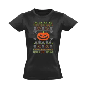 Kötött halloweeni női póló (fekete)