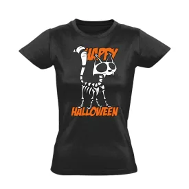 Csontcica halloweeni női póló (fekete)