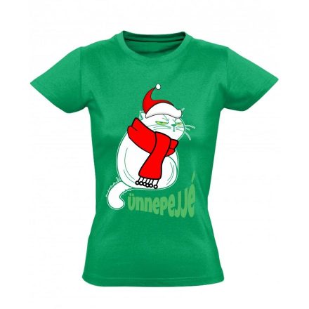 Portré "ünnepejjé" karácsonyi macskás női póló (zöld) - akciós póló - S