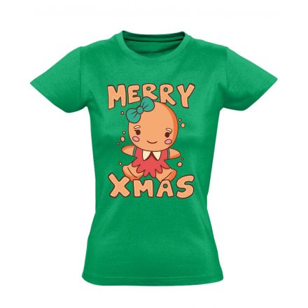 Mézeskalács lány karácsonyi női póló (zöld)