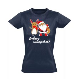 Rudi és Miki karácsonyi női póló (tengerészkék) akciós póló - S   Rudi és Miki karácsonyi női póló (tengerészkék) akciós póló - S