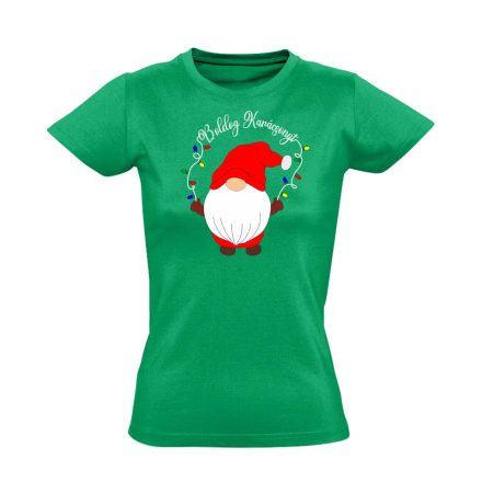 Gnómolós karácsonyi női póló (zöld)