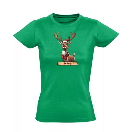 Rudolf a rénes karácsonyi női póló (zöld) akciós póló - S