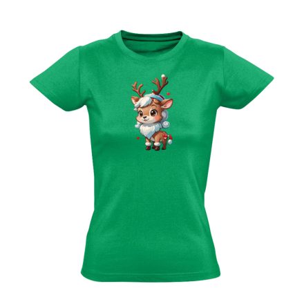 Cuki leányzó szarvas karácsonyi női póló (zöld)