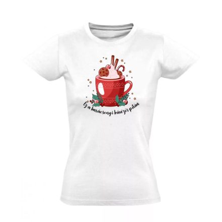 Karácsonyi kávézós póló karácsonyi női póló (fehér) akciós póló - XL