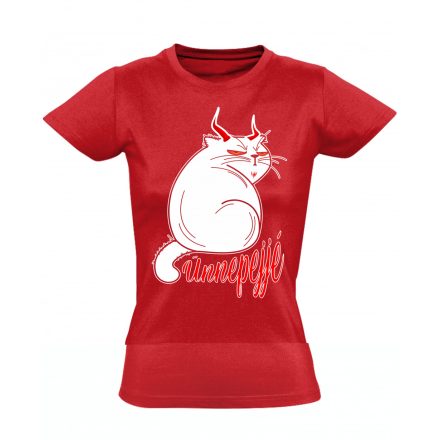 Portré "ünnepejjé" ördög macskás női póló (piros)