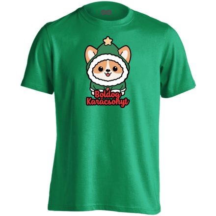 Corgi manó karácsonyi férfi póló (zöld)