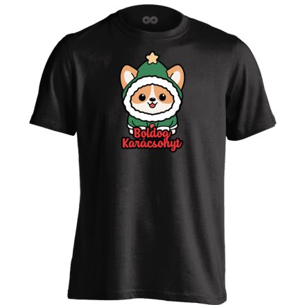 Corgi manó karácsonyi férfi póló (fekete)