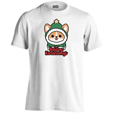 Corgi manó karácsonyi férfi póló (fehér)
