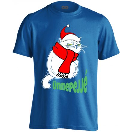 Portré "ünnepejjé" karácsonyi macskás férfi póló (kék)