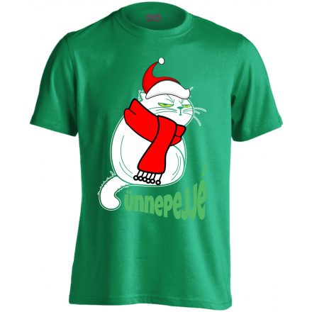 Portré "ünnepejjé" karácsonyi macskás férfi póló (zöld)