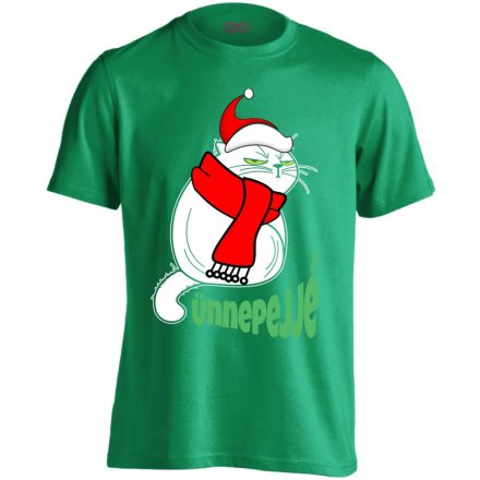 Portré "ünnepejjé" karácsonyi macskás férfi póló (zöld) akciós póló - S