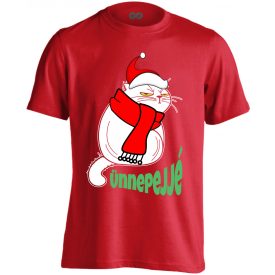 Portré "ünnepejjé" karácsonyi macskás férfi póló (piros)   Portré "ünnepejjé" karácsonyi macskás férfi póló (piros)