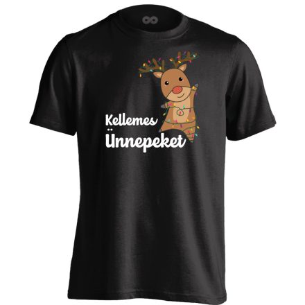 Kellemes szarvas karácsonyi férfi póló (fekete)