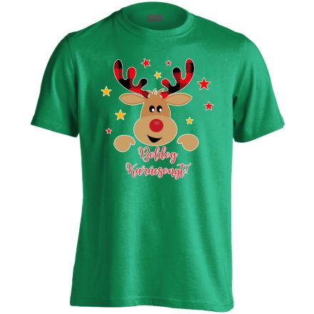 Cuki szarvas karácsonyi férfi póló (zöld)