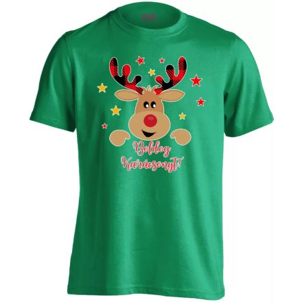 Cuki szarvas karácsonyi férfi póló (zöld) akciós póló - XL