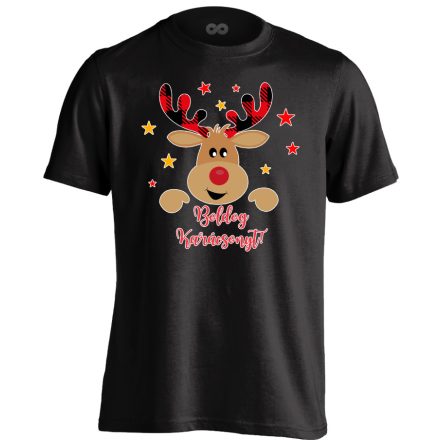 Cuki szarvas karácsonyi férfi póló (fekete)