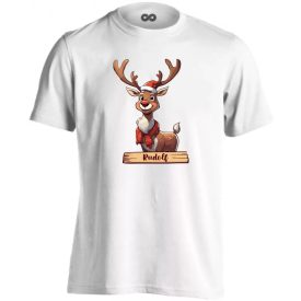 Rudolf a rénes karácsonyi férfi póló (fehér) akciós póló - 3XL   Rudolf a rénes karácsonyi férfi póló (fehér) akciós póló - 3XL