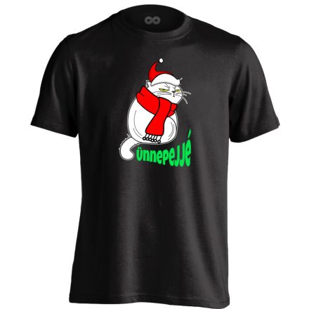 Portré "ünnepejjé" karácsonyi macskás gyerek póló(fekete)