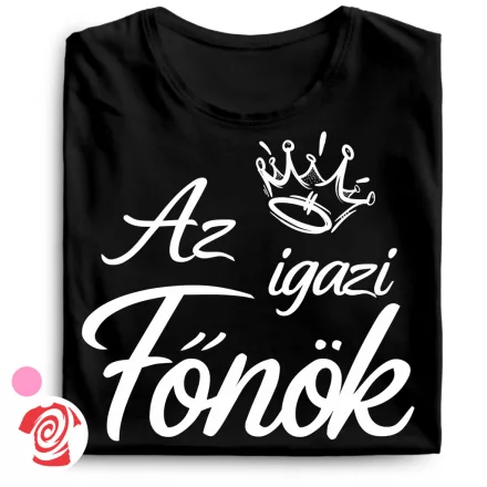 Az igazi főnök valentin napi női póló (fekete)