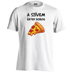 Szívem a pizzáé valentin napi férfi póló (fehér)