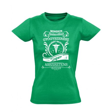 Vintage gyógyszerész-asszisztens női póló (zöld)
