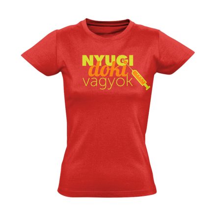 Nyugi, doki vagyok! háziorvosi női póló (piros)