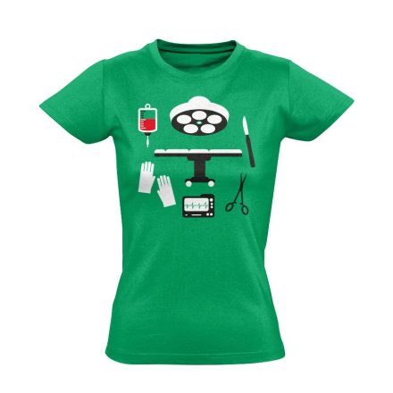 Műtős Csendélet központi műtős női póló (zöld)