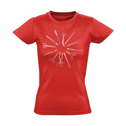 Hegyesek-Élesek központi műtős női póló (piros)